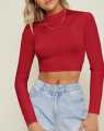 Women's Ribbed Long Sleeve Crop Top Comfortable Stretchy Knitwear for All Seasons. 