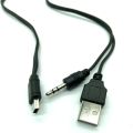 【VogueVenture】2 in 1 For Bluetooth Player Portable Speaker USB Cable Jack 3.5mm AUX Cable USB Male Mini USB 5 Pin Charge Data lines. 
