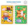 Leiyan2025 Double-sided Kids Wooden Puzzle/2in1 Creative Strip Puzzle Jigsaw Toy for Children/Animal Vehicle 3D Stacking Puzzle/Montessori Early Learning Toy/Early Education Puzzle. 