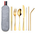 8pcs Outdoor Cutlery Set 304 Stainless Steel Spoon Fork Chopsticks Juice Straw With Bag Dinnerware Kitchen Accessories. 