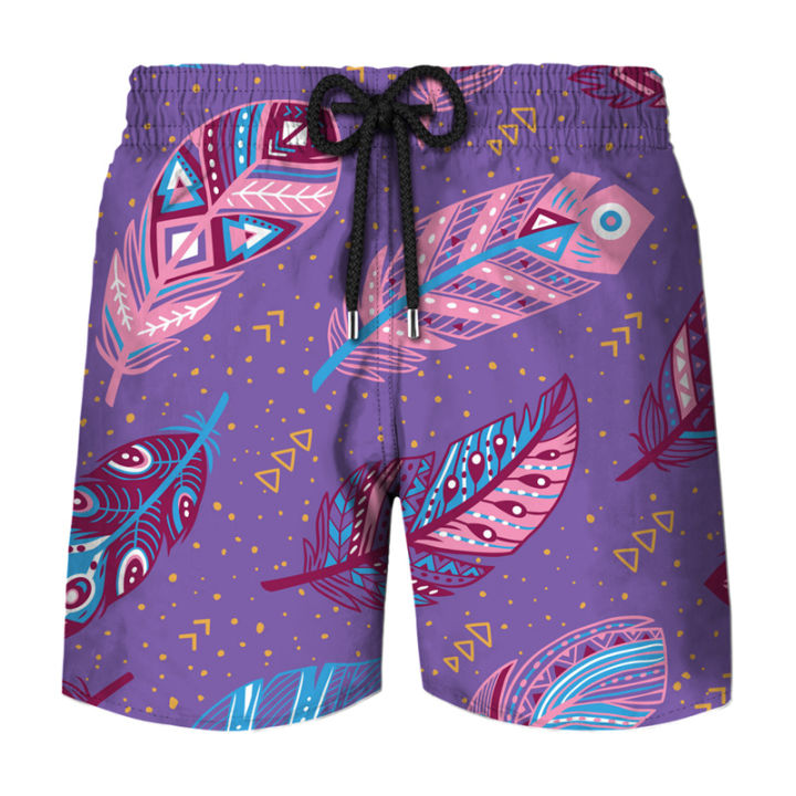 Colorful Feathers 3D Printing Graphic Board Shorts Pants Men Casual Hawaii Beach Shorts Quick Dry Swimsuit Cool Surf Swim Trunks