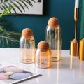 Food Storage Jars with Wood Lid Cork Ball Stopper Glass Jars Set 3Pcs For Storage Food Handmade Borosilicate Glass Canister Jar. 