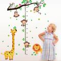 Cartoon Animals Giraffe Monkey Height Measure Wall Sticker For Kids Rooms Growth Chart Nursery Room Decor Wall Art. 