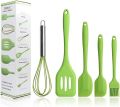 Kitchen Utensil Set, 5 PCS Silicone Kitchen Utensils Set for Cooking & Baking - Nonstick Cookware with Turner, Whisk, Brush, Spatula. 