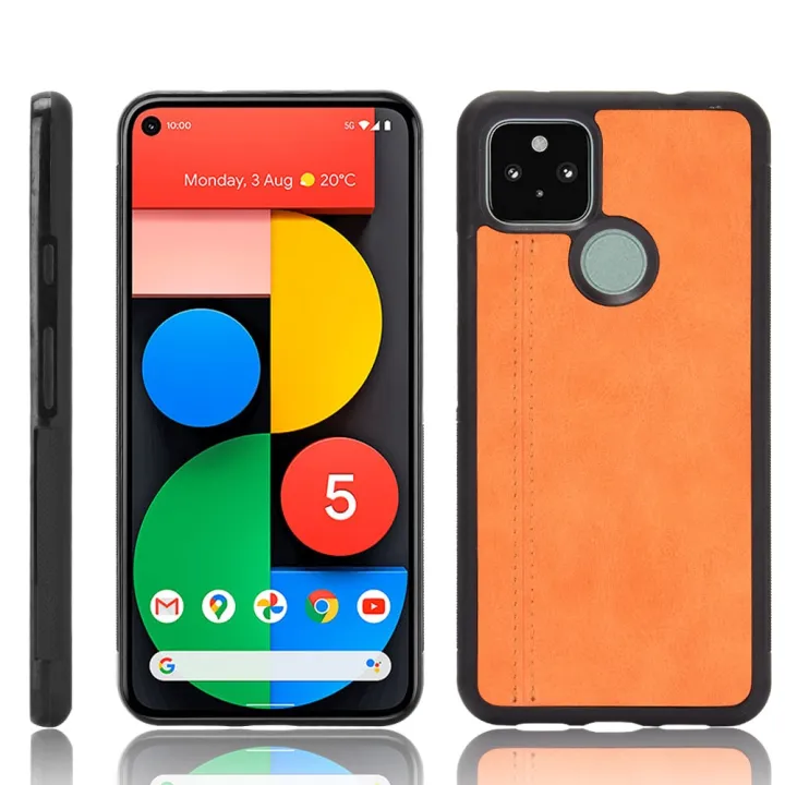 (stock available) For Google Pixel 5 Shockproof Sewing Cow Pattern Skin PC + PU + TPU Case(Black)