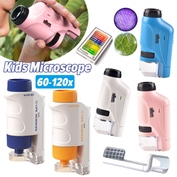 Mini Pocket Microscope 60x-120x Handheld Microscope Kit Powered Microscope With Led Biological Kids Science