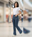 Womens Light Blue Acid-Wash Cute Print Denim Oversized Pants Stylish Fashion Jeans Box Pockets Jeans Bell Bottom Jeans Girls Denim Womens Classic Trendy Korean Denims Baggy Trouser High Waist Casual Ladies Pant Womens Pant Oversize Denim Cute Prints Denim. 