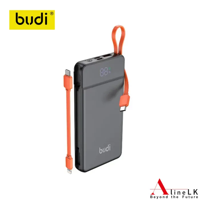 10000 mAh Quick Charge Power Bank with built-in charge cable