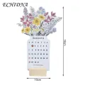 New Year Calendar 2024 Floral Desk Calendar with Wooden Base Monthly Planner for New Year Premium Quality Paper Desktop Decoration Buyers' Favorite. 