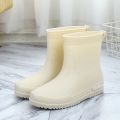 Rain Boots Women's Fashionable Outer Wear Fleece-Lined Waterproof Mid-Calf Rain Boots Non-Slip Wear-Resistant Cotton-Padded Detachable Silicon Shoes. 