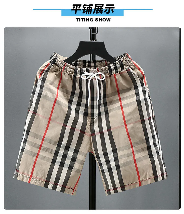 Summer Shorts Men's Casual Pants Korean Style Trendy Plaid Shorts