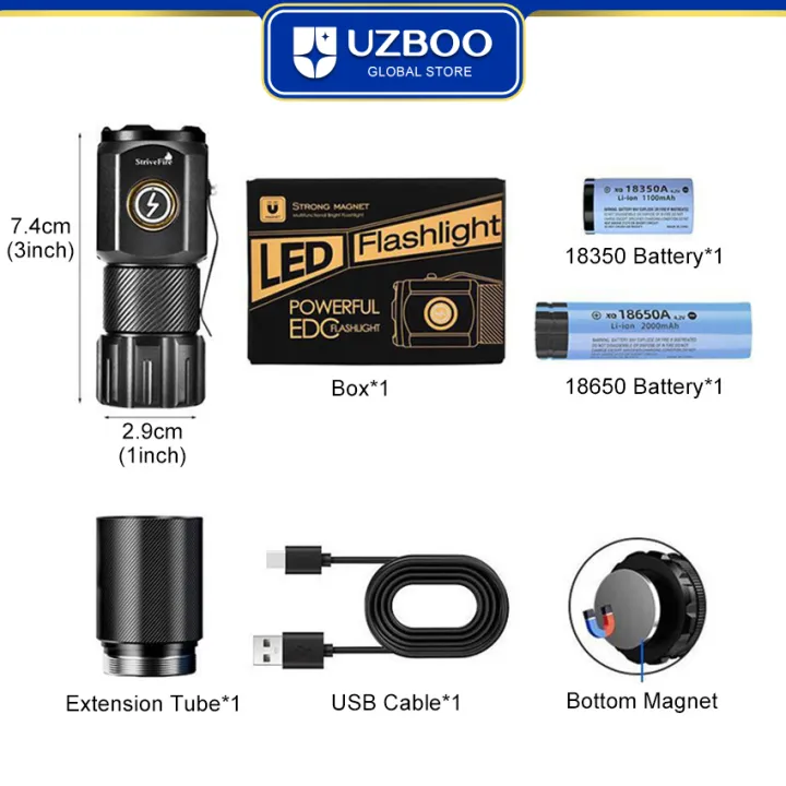 UZBOO%20Upgrade%20Mini%20Flashlight%20Extension%20Tube%20High%20Bright%20Flashlight%20LED%20Torch%20Light%20Outdoor%20Pocket%20Size%20Flashlight%20Rechargeable%20Waterproof%20Torch%20Light%20for%20Hiking%20Hunting%20Camping%20-%20Image%202