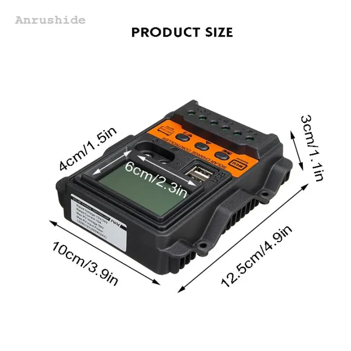 Anrushide New Solar Charge Controller PWM 30A 20A 10A Dual USB LCD ...
