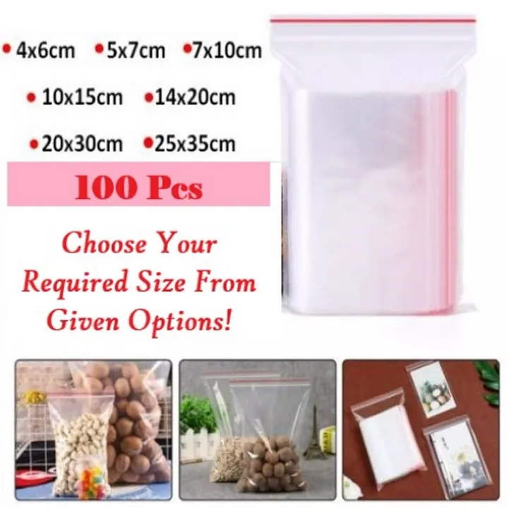 100pcs/pack Resealable Zip Lock Bags Self Seal Clear Plastic Ziplock Poly Bag Food Storage Package
