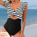 SuperRide High-waisted Swimwear Flattering Striped V Neck Monokini for Women Stylish Swimwear for Beach Pool Parties High Waist Slim Fit Design for Summer Fun High-waisted Swimsuit. 