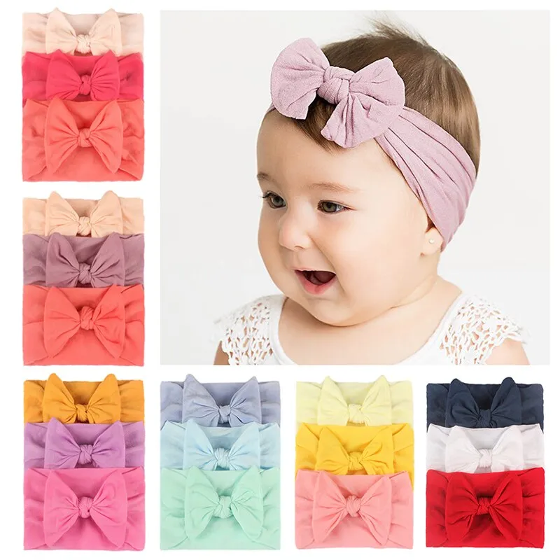 thumbnail image 2 of Newborn Baby Girls Headband Toddler Big Bow Hairband Cute Solid Stretch Turban Knot Head Wrap Head Wear 2 of 13
