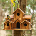 Bird House Wooden Bird Houses for Outside Hanging, 6 Hole Handmade Natural Bird House. 