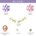 Pastel Theme Happy Birthday decoration items for girls, women, kids with pink, purple and rose gold balloons and happy birthday cursive banner- Pack of 58 Items. 
