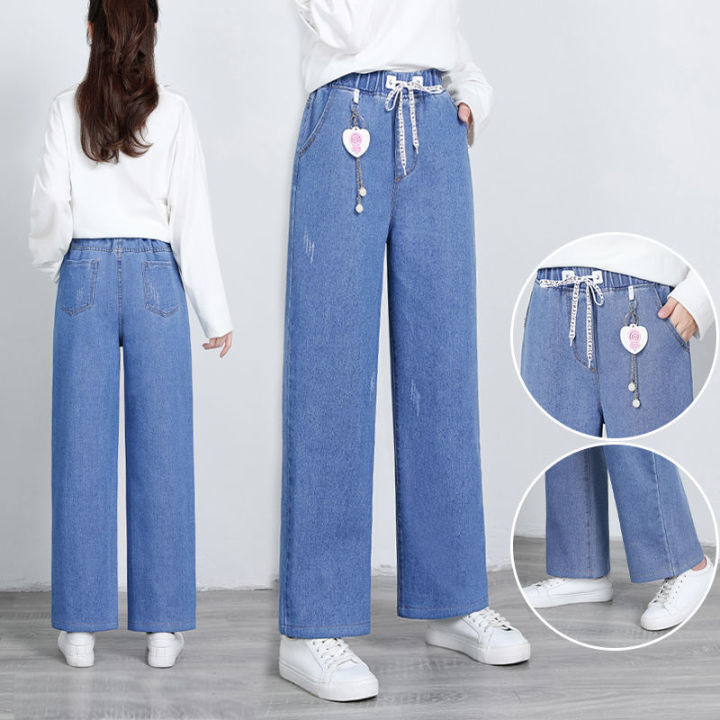 Embroidered%20Striped%20Denim%20Trousers%20for%20Older%20Girls12--16Jeans%20Women's%20Loose%20Slimming%20High%20Waist%20Big%20Children's%20Wide%20Leg%20Pants%20-%20Image%202