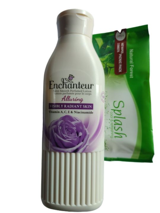 Enchanteur Body lotion 200ml  - Alluring + Free gift splash picnic wet tissue pack