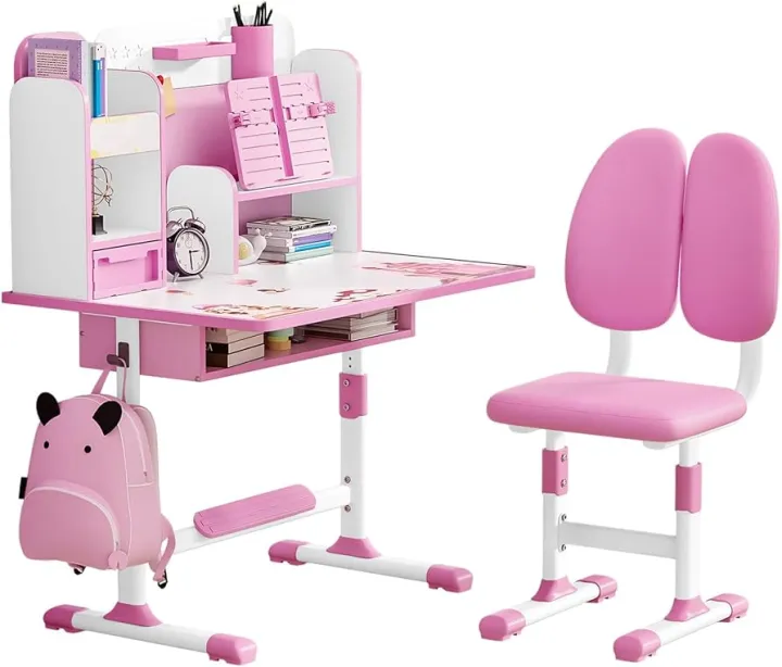 Kids Study Desk Chair Set Learning Table Height Adjustable with Writing ...