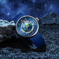 TINAIBIN New Automatic Mechanical Steel Earth 3D Wrist Watch for Men with Leather Rubber Belt Luminous Gift reloj hombre 6627. 