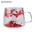 Dried Flowers Coffee Mugs with Handles Handcrafted Floral Glass Tea Cups Elegant Heat Resistant Coffee Mugs with Real Dried Flowers Perfect for Sipping in Style Floral Design Glass Mug. 