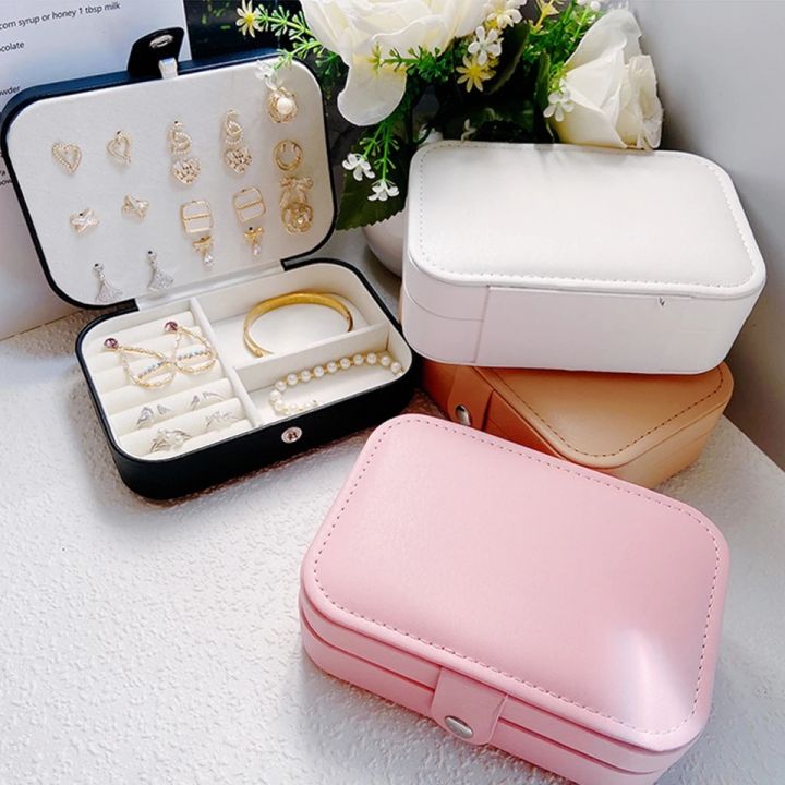 Jewelry Box Jewelry Case Double Layer Jewelry Travel Organizer for Women Girls Travel Jewelry Case with zipper and Mirror for Earrings, Rings, Necklace, Bracelets