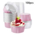 100Pcs 5Oz 125Ml Disposable Cake Baking Cups Muffin Liners Cups with Lids Aluminum Foil Cupcake Baking Cups-Pink. 