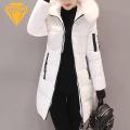 Cotton Coat with Faux Fur Collar Stylish Warm Women's Winter Cotton Coat with Hood Pockets Windproof Mid Length Slim Fit Down Jacket Faux Fur Collar Winter Jacket. 