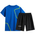 Boys' Summer Thin Quick-Drying Sports Suit Children's Short-Sleeved Shorts Loose-Fitting Casual round-Neck Handsome Running Suit. 