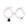 Trendy Black and White Halloween Couple Bracelets with Love Heart Pendant - Adjustable Rubber Band, Matching Set. 