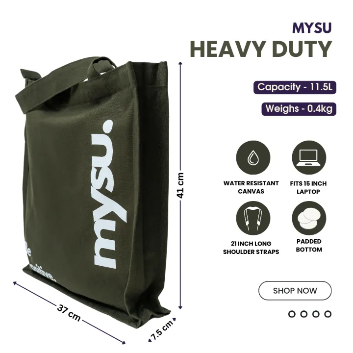 MYSU Heavy Duty Brown Eco Friendly Large Canvas Tote Bag with Zipper - 14.5 inches (L) * 3 inches (W) * 16 inches (H) - Holds up to 15kg