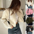 Trendygirl Women Solid Color Jacket Stylish Women's Winter Jacket with Pockets Elastic Cuffs Trendy Single-breasted Coat for Daily Wear Cool Style Jacket. 