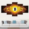 wall art 5 Panels Canvas Art Wall Home Decor Yellow Bitcoins Crypto Poster Painting Living Room Picture Print Framework Bedroom Mural. 