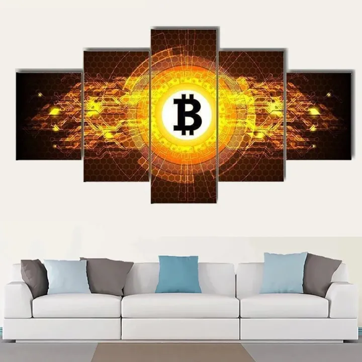 wall%20art%205%20Panels%20Canvas%20Art%20Wall%20Home%20Decor%20Yellow%20Bitcoins%20Crypto%20Poster%20Painting%20Living%20Room%20Picture%20Print%20Framework%20Bedroom%20Mural%20-%20Image%202