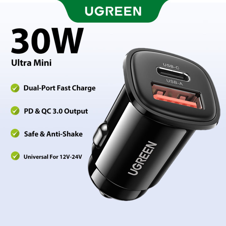 UGREEN USB Car Charger 30W Quick Charge 4.0 QC4.0 QC3.0 PD Type C Fast Car USB Charger For iPhone Xiaomi Samsung Google