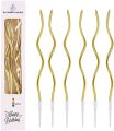 6 Pieces Twisty Spiral Birthday Cake Candles with Holders Metallic Cake Cupcake Candles Long Thin Curly Coil Cake Candles for Birthday, Wedding Party and Cake Decoration (Colour - gold). 