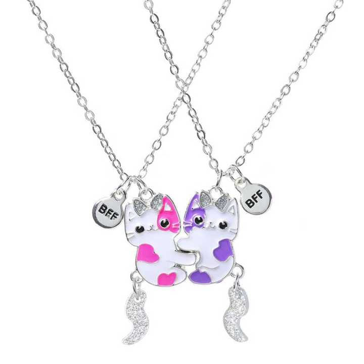 2pcs Cartoon Cat Pendant Friendship Necklaces Set – Best Friend Matching Gifts