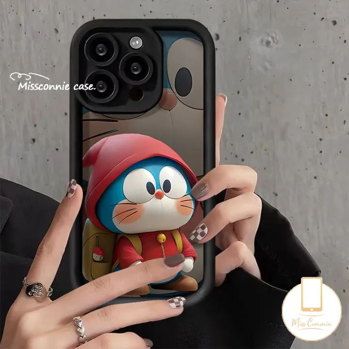 Cartoon%20Cute%203D%20Red%20Clothes%20Backpack%20Happy%20Doraemon%20Case%20For%20Infinix%20Smart%208%207%20Hot%2030i%2030%20Play%20Tecno%20Spark%20Go%202024%2010C%2010%20Go%202023%20Camon%2020%20Pro%20Note%2012%20G96%2030%20Pro%20Couples%20Angel%20Eyes%20Soft%20Cover%20-%20Image%202
