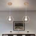 3 Heads Pendant Light Modern Geometry Wooden Hanging Lamp for Restaurant Living Room Kitchen Lighting Fixture. 