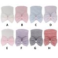 【hot】 Newborn Hospital Hat Baby Hats Nursery Beanie Cap With Bow Cute Stripe Infant Hat Soft Turban Hats For Baby Girls. 