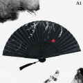 Folding Fans Handheld Antique Style Hand Fan Foldable Calligraphy Ink. 