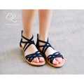 Women's Fashion Trendy Flat Gladiator Zipper Sandal Black Velvet. 