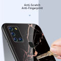 Biruiqu For Samsung Galaxy A21s Shockproof Fashion Marble Tempered Glass Back Case Cover. 