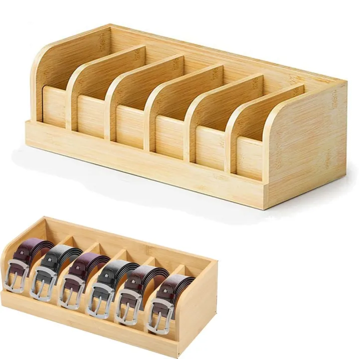 Cardboard Store Belt Rack High-quality Save Space Wood Belt Organizer 6-grids Durable Belt ...