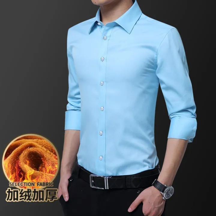 Autumn%20and%20Winter%20Men's%20Thermal%20Shirt%20Fleece-lined%20Thickened%20Long%20Sleeve%20Solid%20Color%20Shirt%20Korean%20Style%20Fashionable%20Top%20Clothes%20White%20Men's%20Clothing%20-%20Image%209