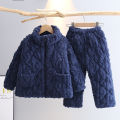 pajamas for kids Children's flannel pajamas, winter three-layer plush loungewear for boys and girls, plush loungewear, hooded coral velvet thick set. 
