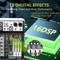 6 Channel Audio Interface Soundboard Mixing Console 16-bit DSP DJ Mixer Audio Reverb Effect +48V Phantom Studio Audio Mixer for Karaoke Studio Streaming Recording. 