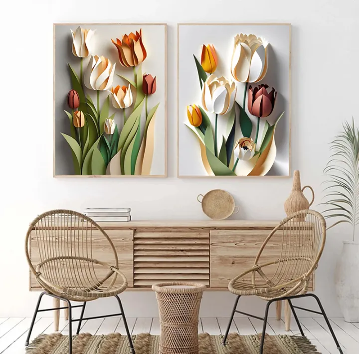 Ornament%20Picture%20Home%20Decoration%20Daisy%20Rose%20Lily%203D%20Paper%20Cut%20Art%20Flower%20Painting%20Poster%20Tulip%20Sunflower%20Canvas%20Painting%20Wall%20Art%20-%20Image%203
